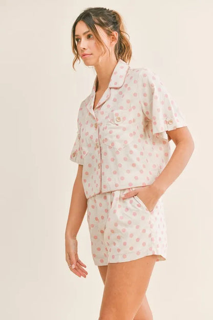 MABLE Polka Dot Collar Crop Top and Short Lounge Set Easy Apparels