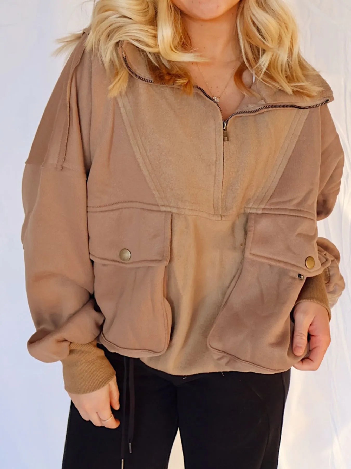 Trendsi Half Zip Dropped Shoulder Sweatshirt
