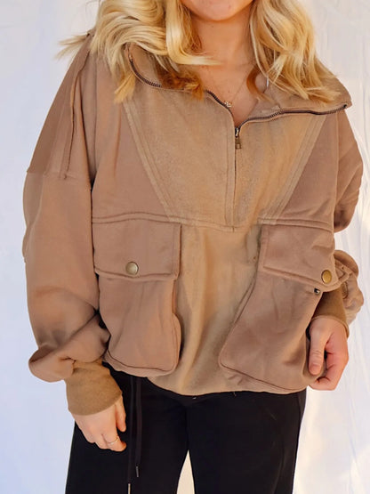 Trendsi Half Zip Dropped Shoulder Sweatshirt