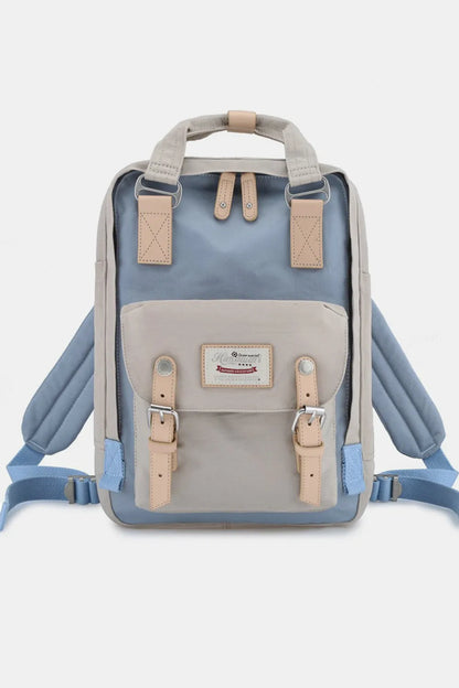Himawari Contrast Waterproof Nylon Backpack Bag Blue Ivory One Size Easy Apparels