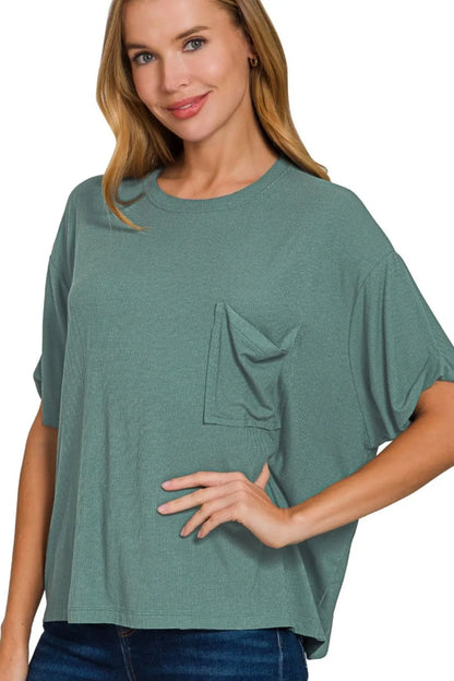 Trendsi Zenana Oversized Ribbed Round Neck Short Sleeve Tee ASH JADE