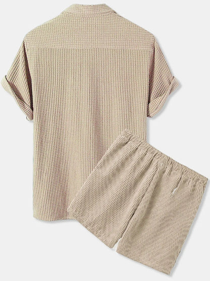 Men's Full Size Button Detail Short Sleeve Top and Shorts Set Plus Size Easy Apparels
