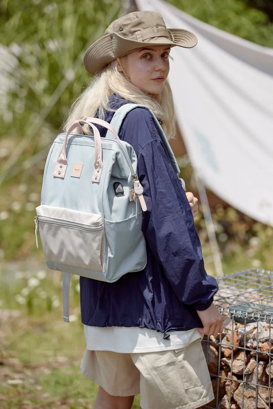 Himawari Water Resistant Canvas Backpack Bag with Side Pockets Cream Blue One Size Easy Apparels