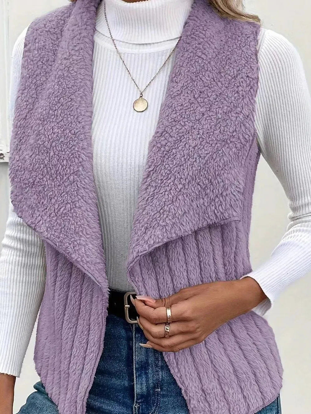 Open Front Fuzzy Vest Coat Easy Apparels
