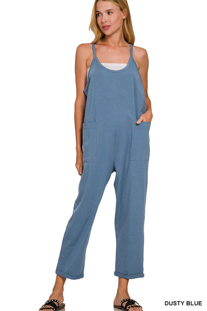 Zenana Spaghetti Strap Pocketed Jumpsuit DUSTY TEAL Easy Apparels