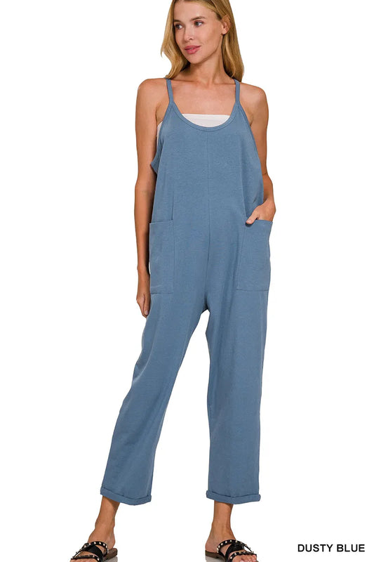 Zenana Spaghetti Strap Pocketed Jumpsuit DUSTY TEAL Easy Apparels