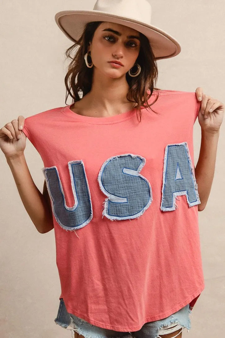 Trendsi BiBi Washed Jersey With Usa Patched Raw Cut Edge Detail