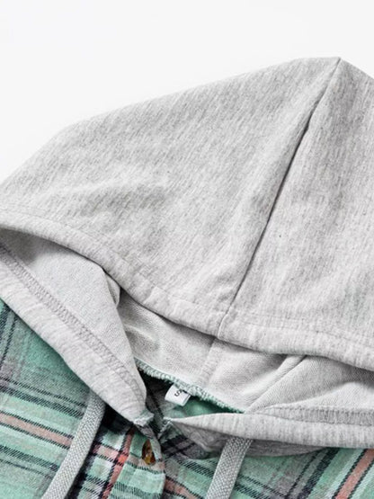 Trendsi Plaid Button-Up Hooded Shirt