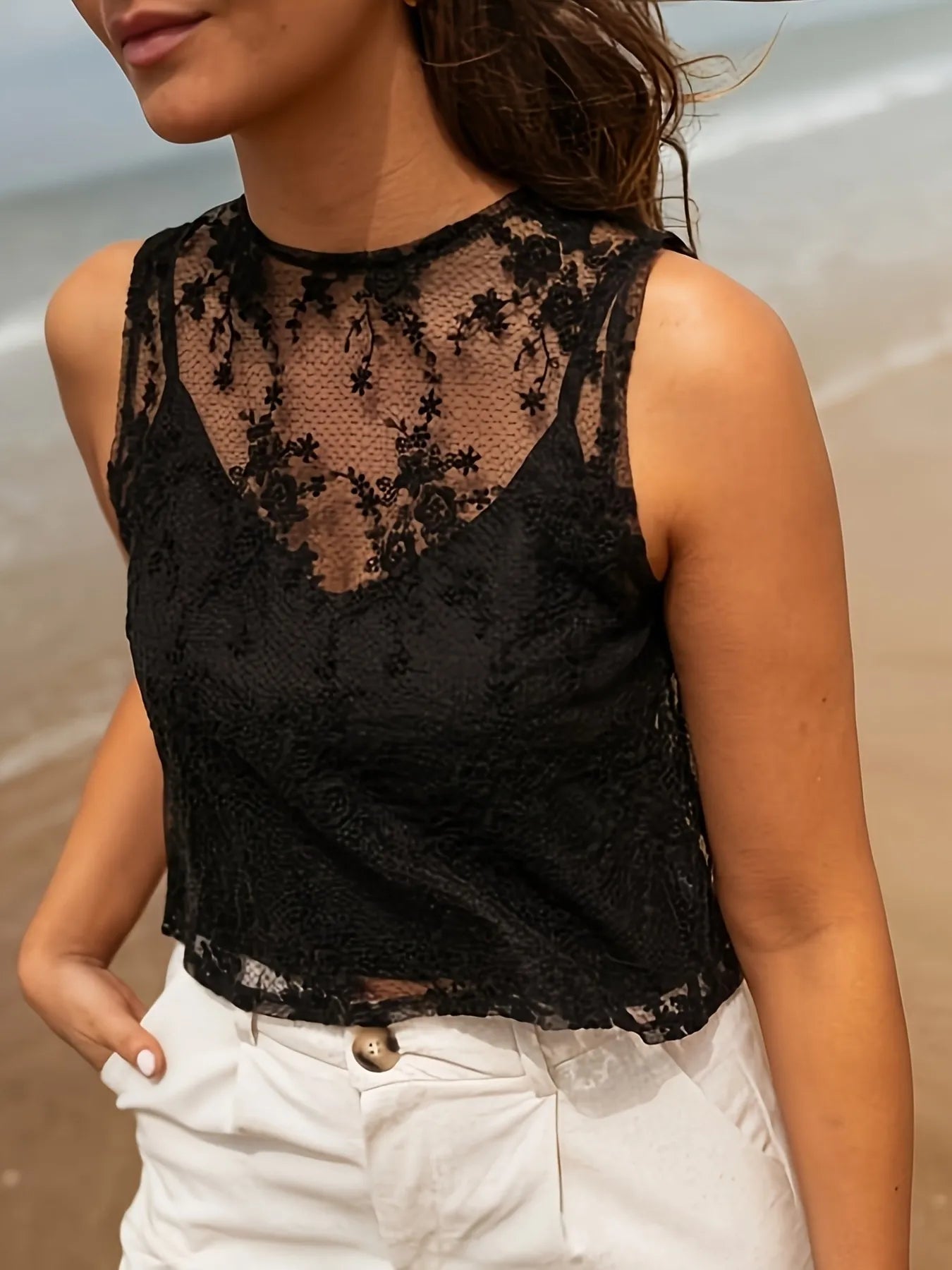 Trendsi Lace Tie Back Tank