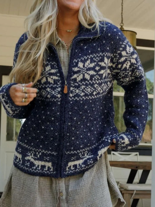 Zip Up Long Sleeve Cardigan Navy Easy Apparels