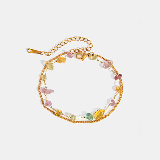 Stainless Steel Natural Stone Double Layered Bracelet Gold One Size Easy Apparels