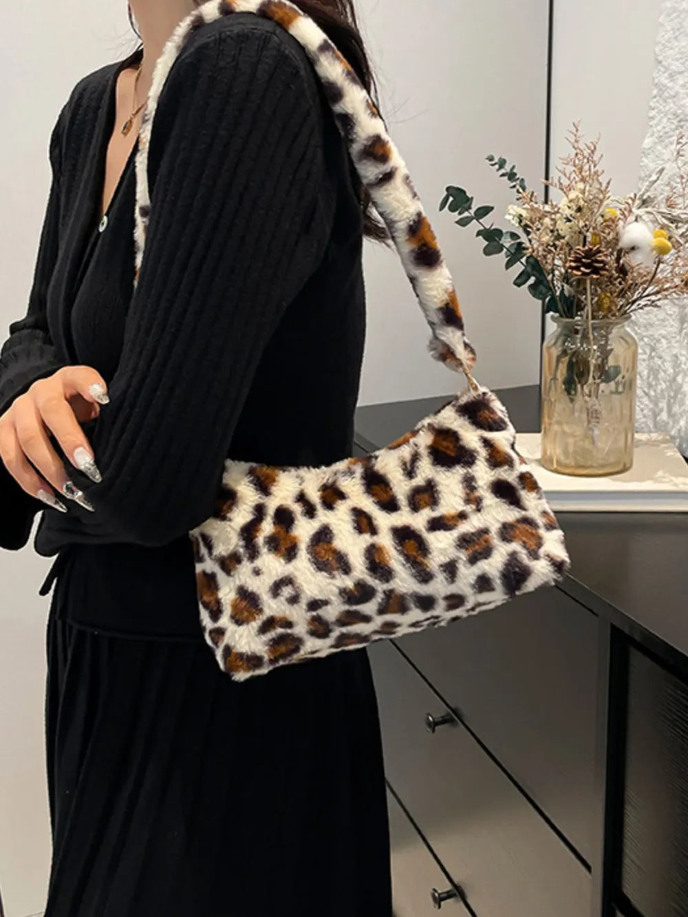 Leopard Fluff Shoulder Bag Easy Apparels