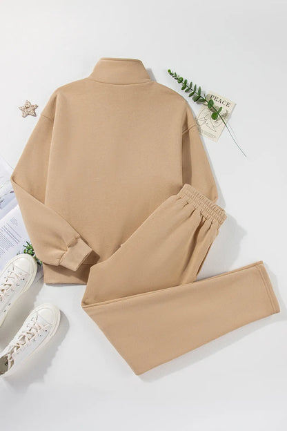 Half Snap Turtleneck Top and Pants Active Set Easy Apparels
