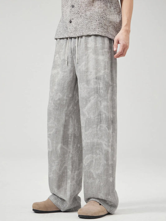 Men's Full Size Drawstring Wide Leg Breathable Pants Plus Size Grey Easy Apparels