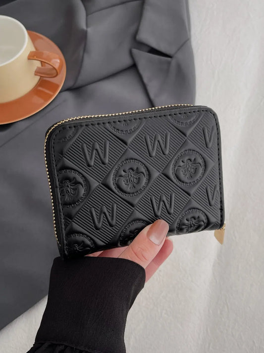 Embossed Zip Mini Wallet Black One Size Easy Apparels