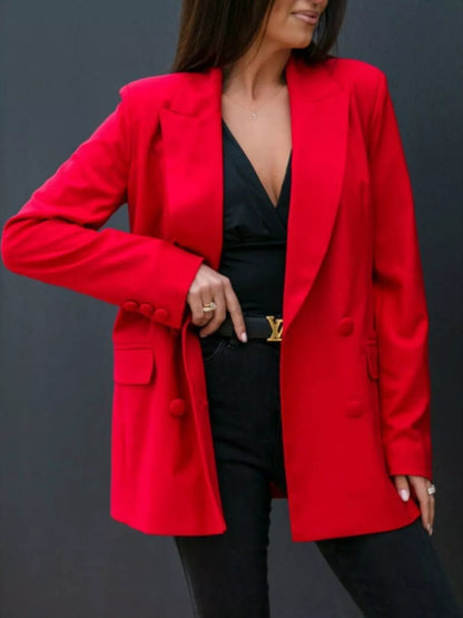 Lapel Collar Long Sleeve Blazer Red Easy Apparels
