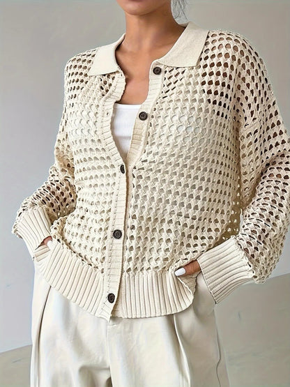 Hollow Out Knit Button Front Cardigan Easy Apparels