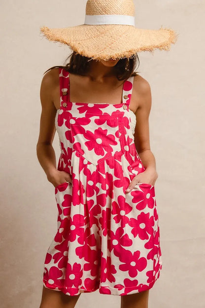 BiBi Floral Prints Tuck Detail Short Overall With Pockets Easy Apparels