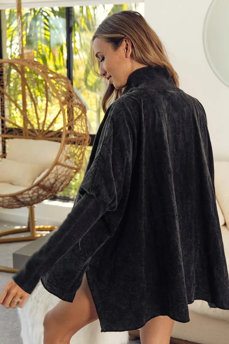 Trendsi BiBi Vintage Washed Quilted Half Zip Top