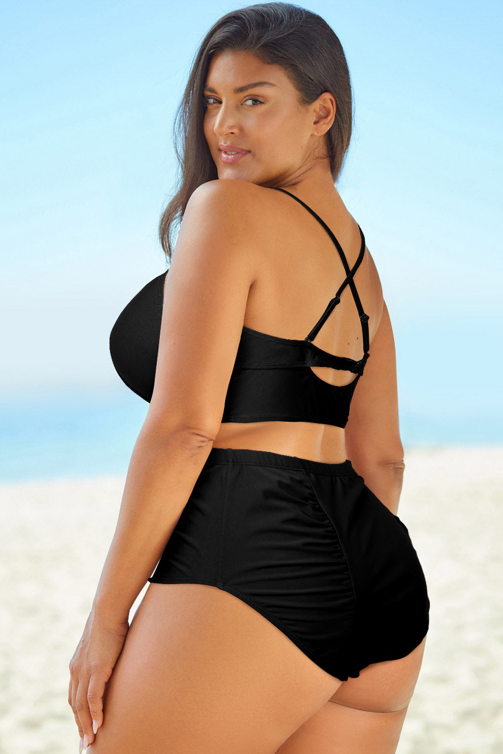 Full Size Halter Neck Crisscross Ruched Two-Piece Swimsuit Easy Apparels