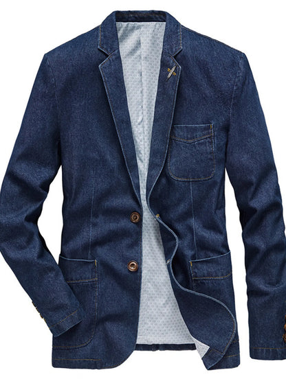 Men's Plus Size Lapel Collar Long Sleeve Denim Blazer Denim Blue Easy Apparels