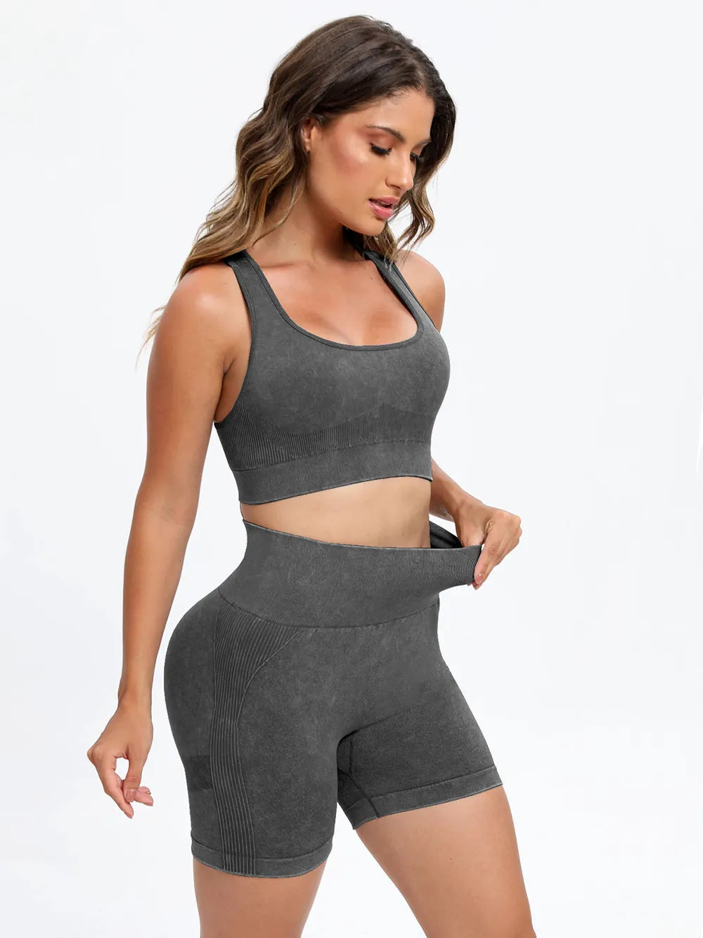 Scoop Neck Wide Strap Top and Shorts Active Set Dark Gray Easy Apparels