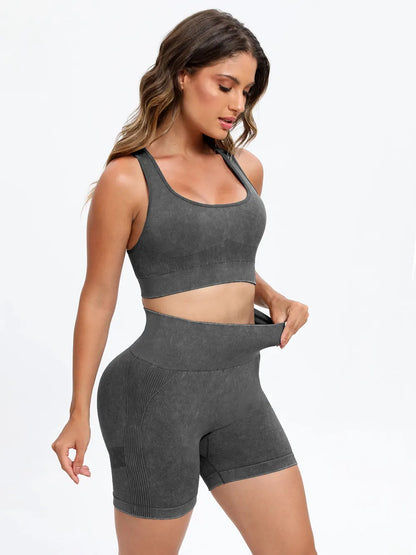 Scoop Neck Wide Strap Top and Shorts Active Set Dark Gray Easy Apparels