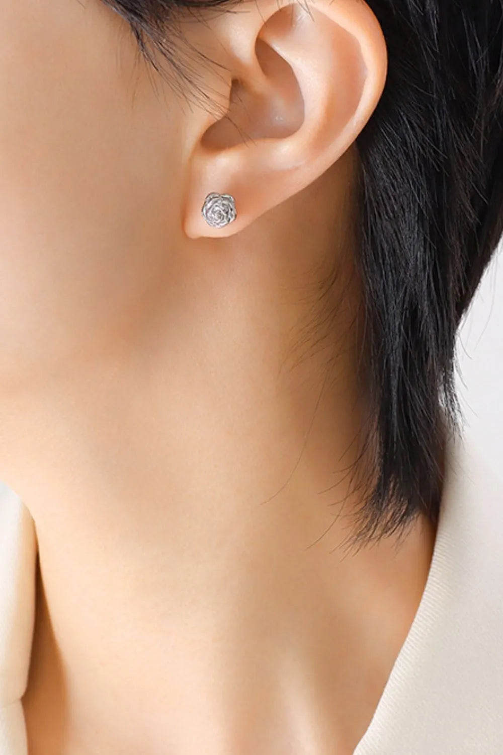 Titanium Steel Flower Stud Earrings Silver One Size Easy Apparels