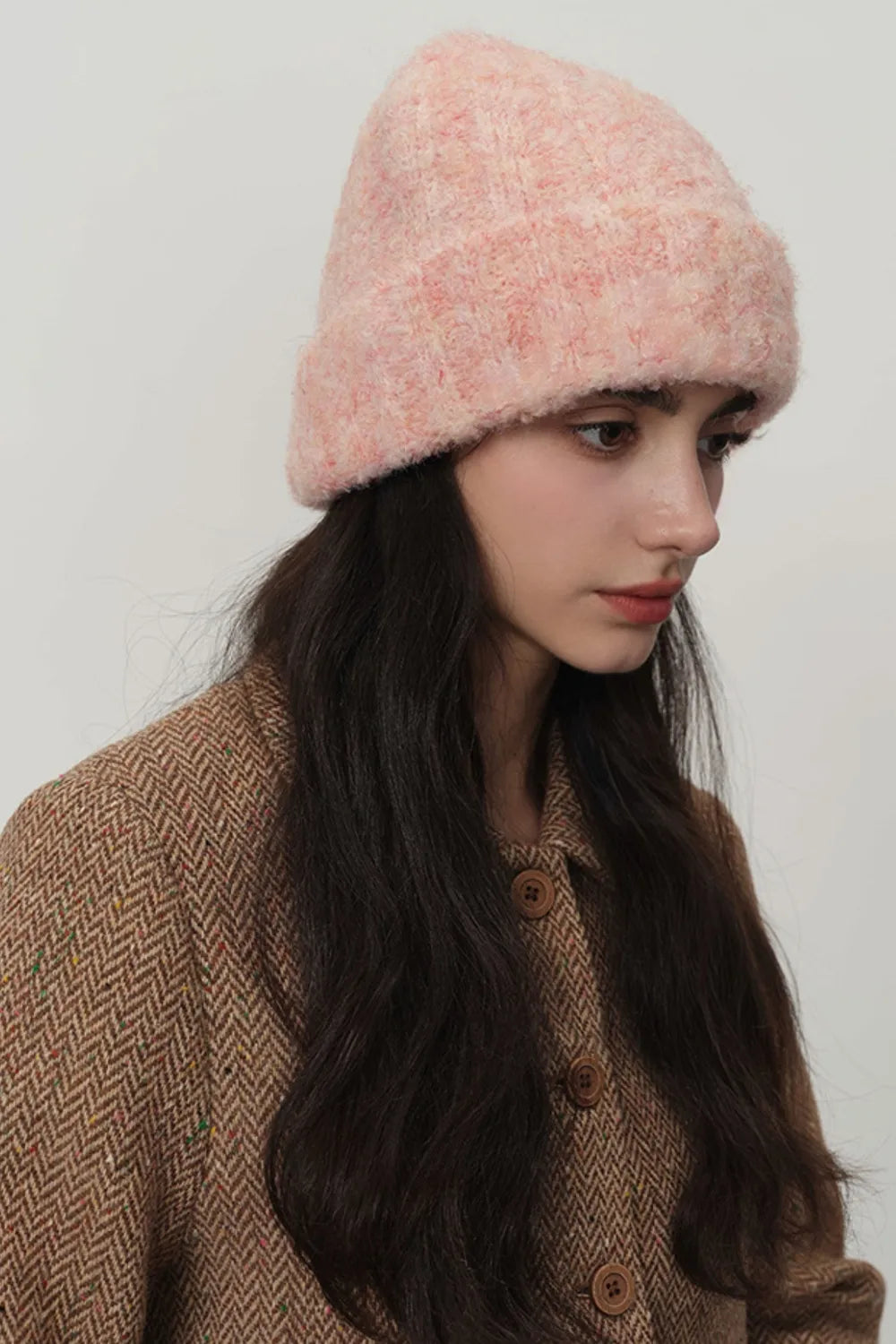 Solid Color Thermal Knit Hat Watermelon pink One Size Easy Apparels