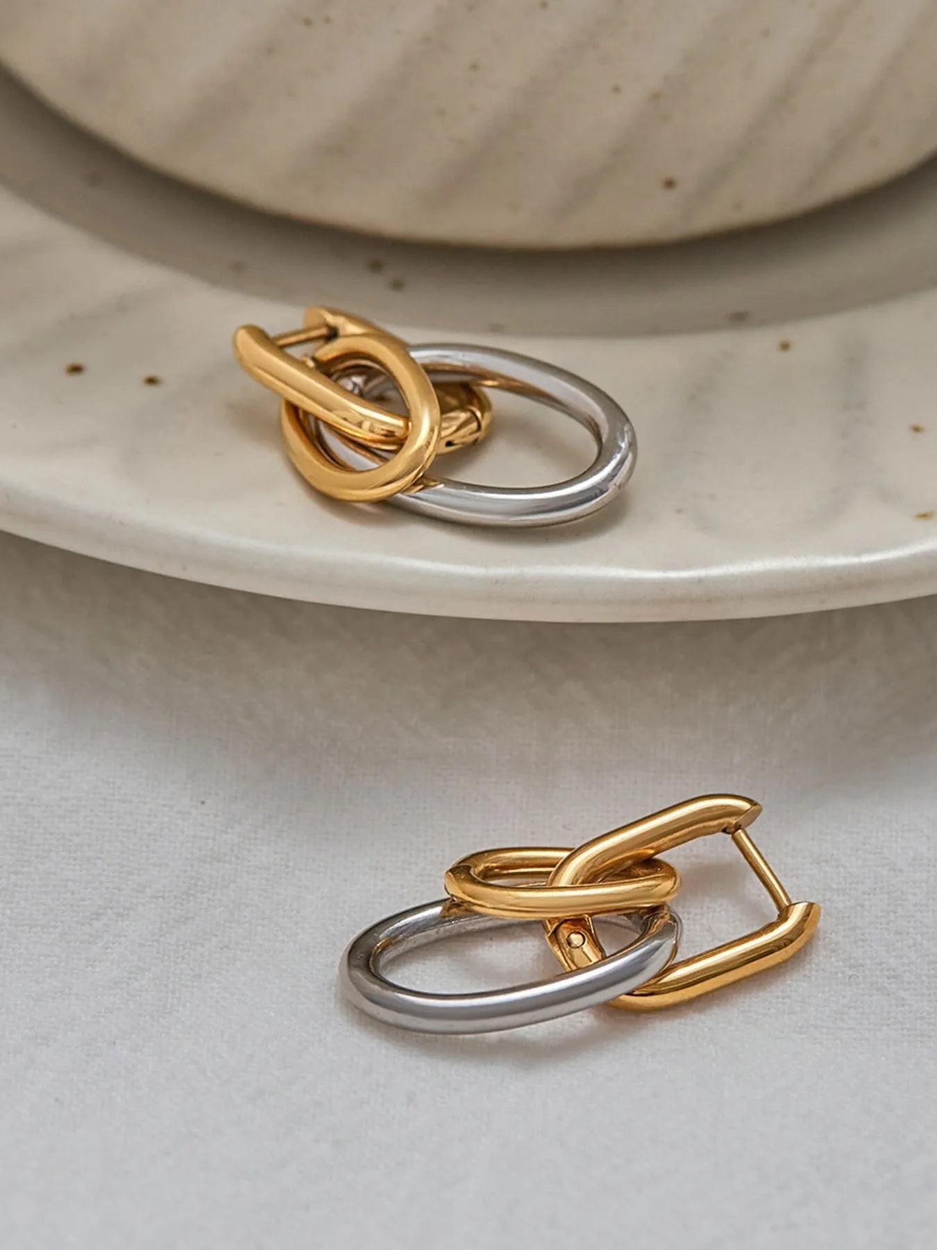 Stainless Steel Two-Tone Interlocked Hoop Earrings Easy Apparels