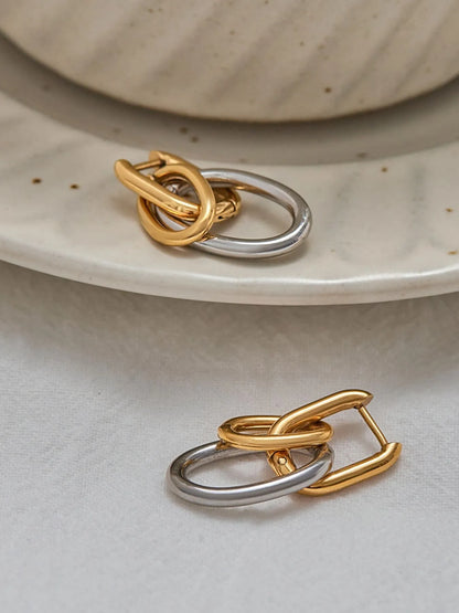 Stainless Steel Two-Tone Interlocked Hoop Earrings Easy Apparels