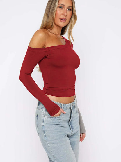 Trendsi One Shoulder Long Sleeve Crop T-Shirt