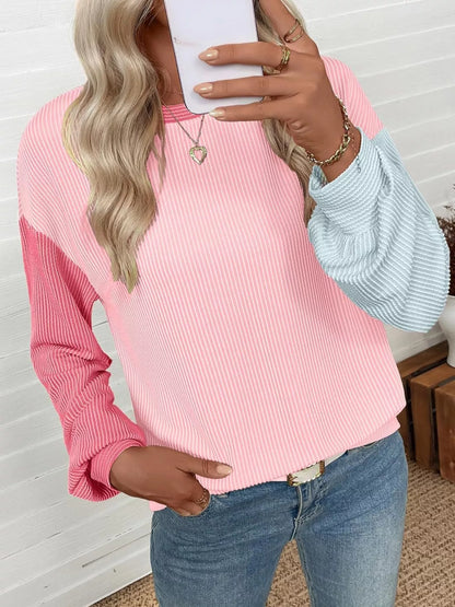 Trendsi Color Block Ribbed Long Sleeve T-Shirt