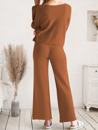 Long Sleeve Lounge Top and Drawstring Pants Set Easy Apparels