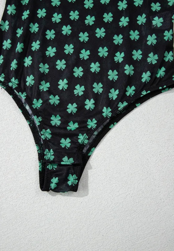 Trendsi Lucky Clover Mock Neck Long Sleeve Bodysuit