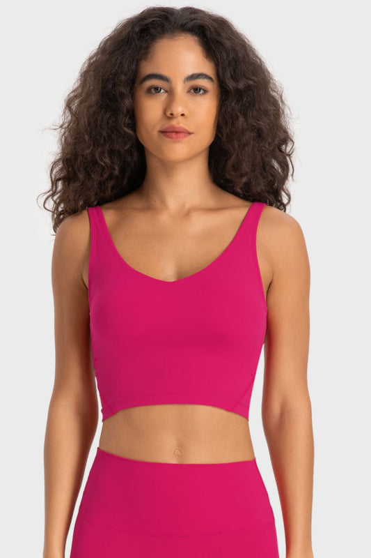 Millennia Deep V-Neck Crop Sports Bra Hot Pink Easy Apparels