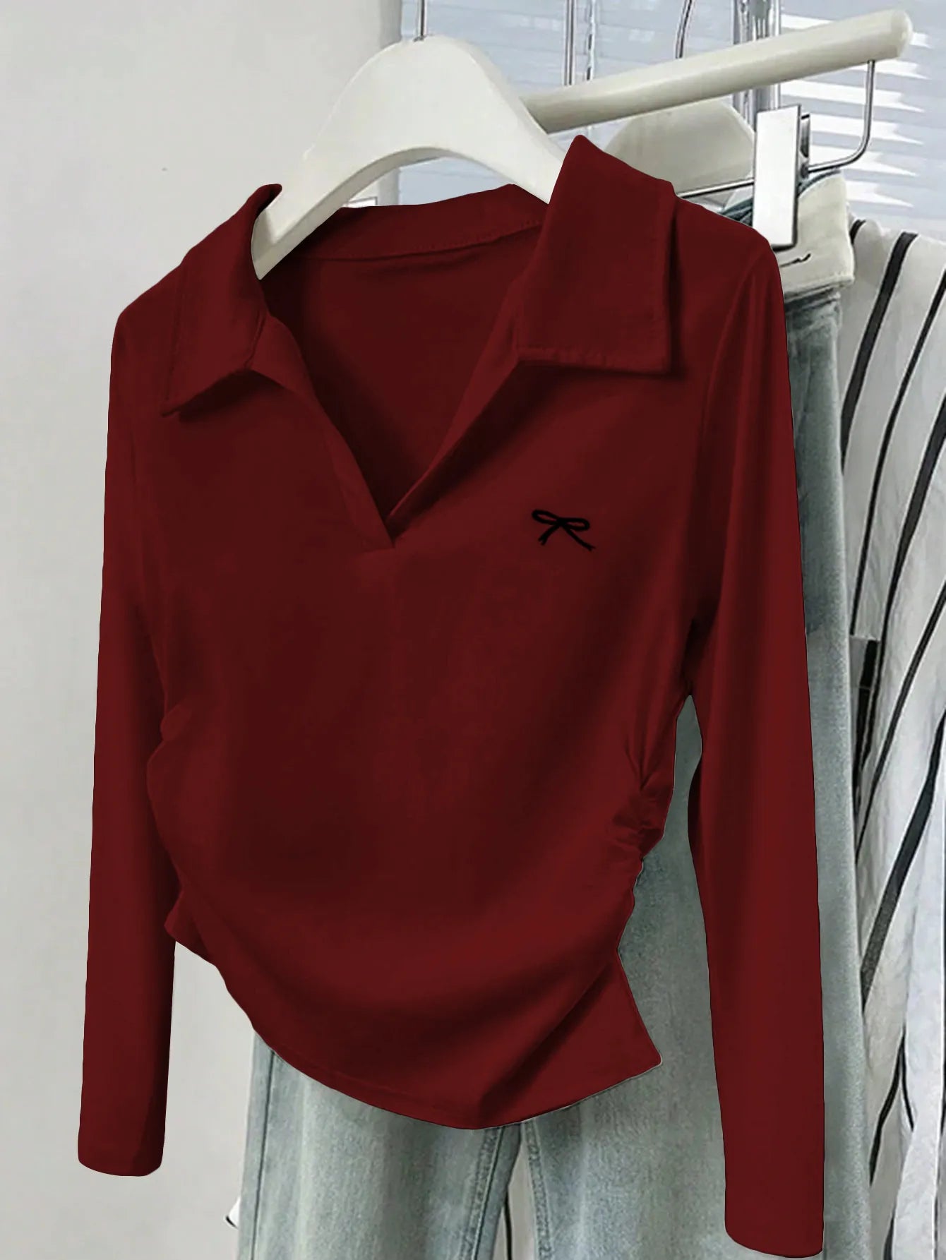Trendsi Johnny Collar Long Sleeve T-Shirt