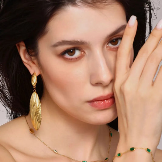 Stainless Steel Dangle Earrings Gold One Size Easy Apparels