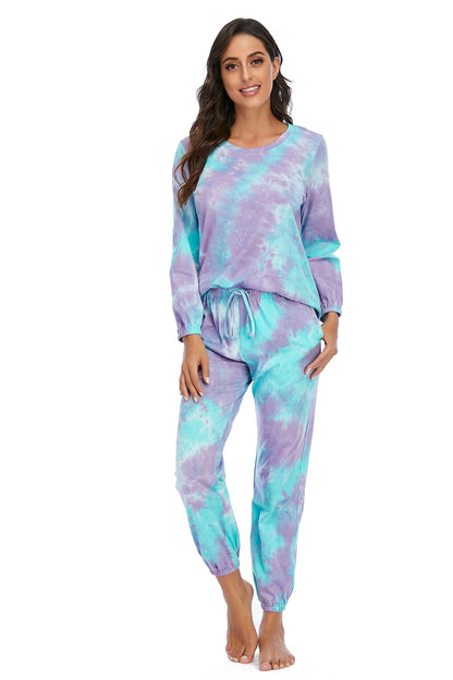 Tie-Dye Top and Drawstring Pants Lounge Set Easy Apparels