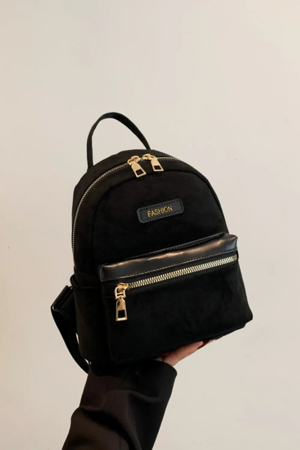 Suede Adjustable Strap Backpack Bag Black One Size Easy Apparels