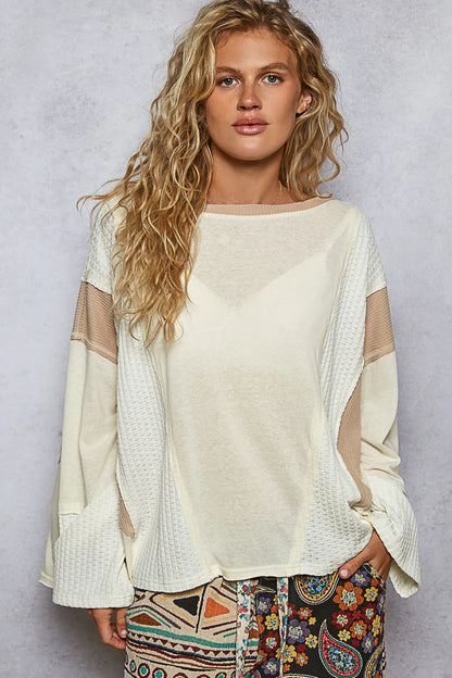 Trendsi POL Contrast Round Neck Long Sleeve T-Shirt