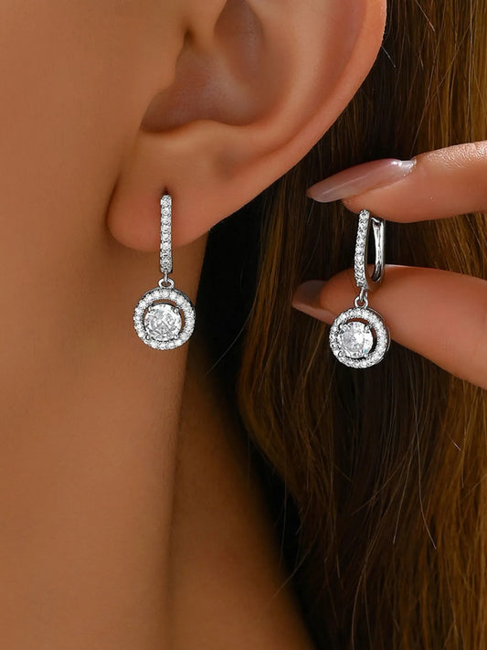 Stainless Steel Zircon Drop Earrings Silver One Size Easy Apparels