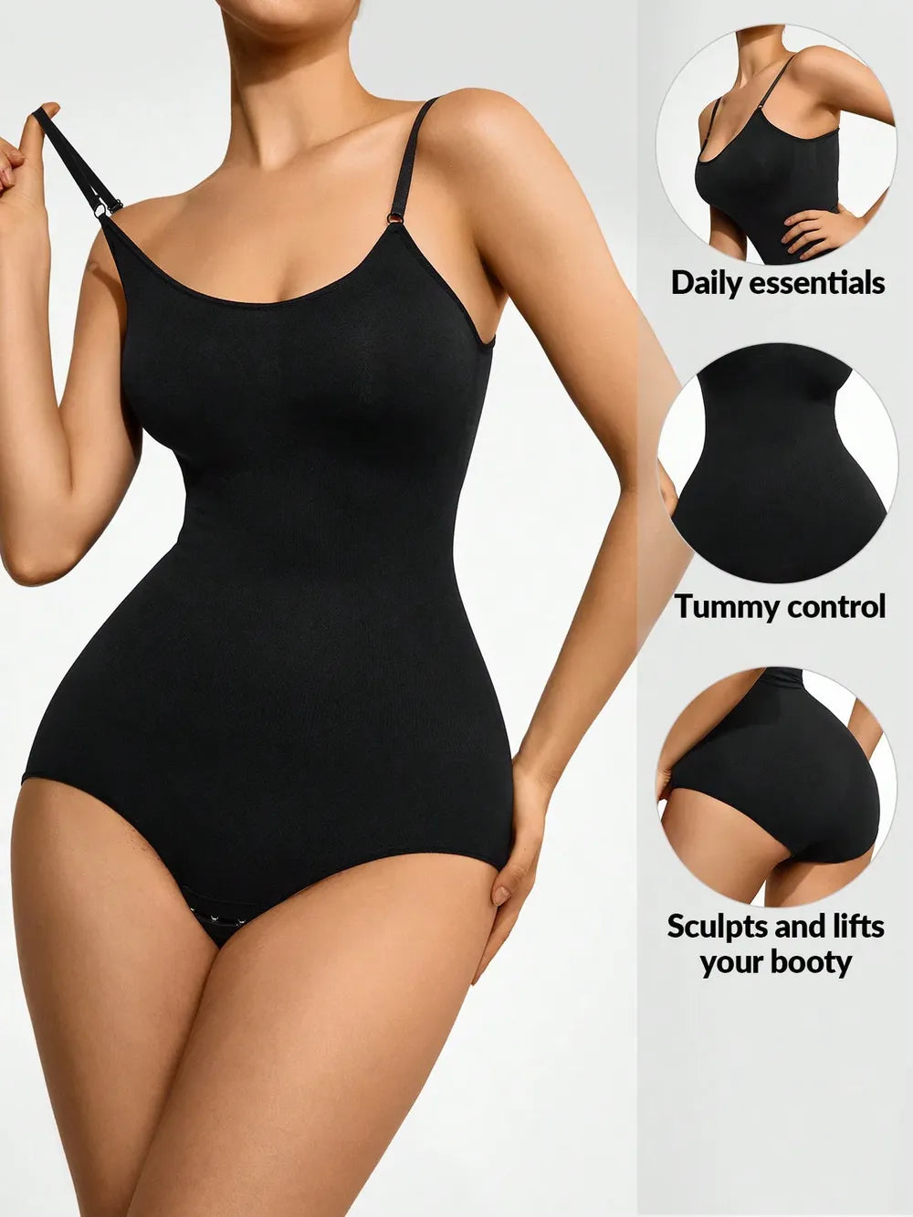 Trendsi Basic Bae Full Size Scoop Neck Butt Lifting Bodysuit Black