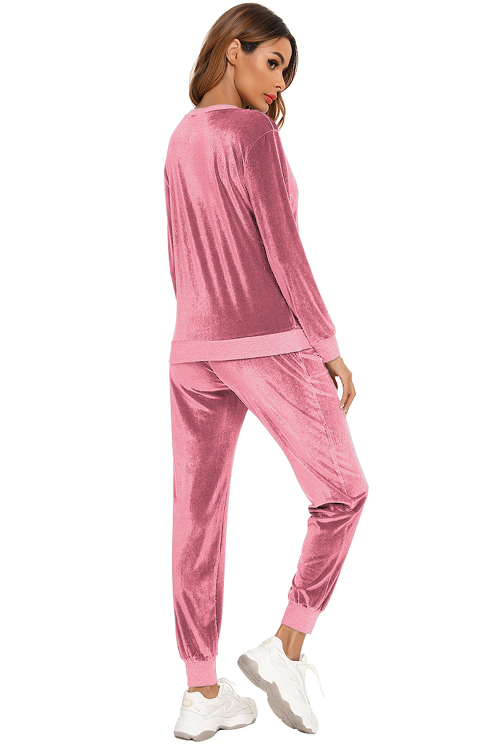 Round Neck Long Sleeve Loungewear Set with Pockets Easy Apparels