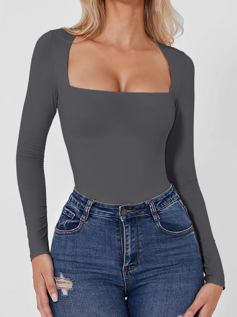 Trendsi Square Neck Long Sleeve Bodysuit