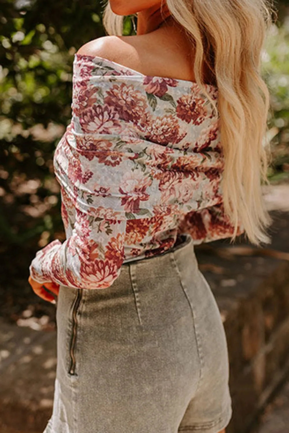 Trendsi Floral Off-Shoulder Long Sleeve Bodysuit