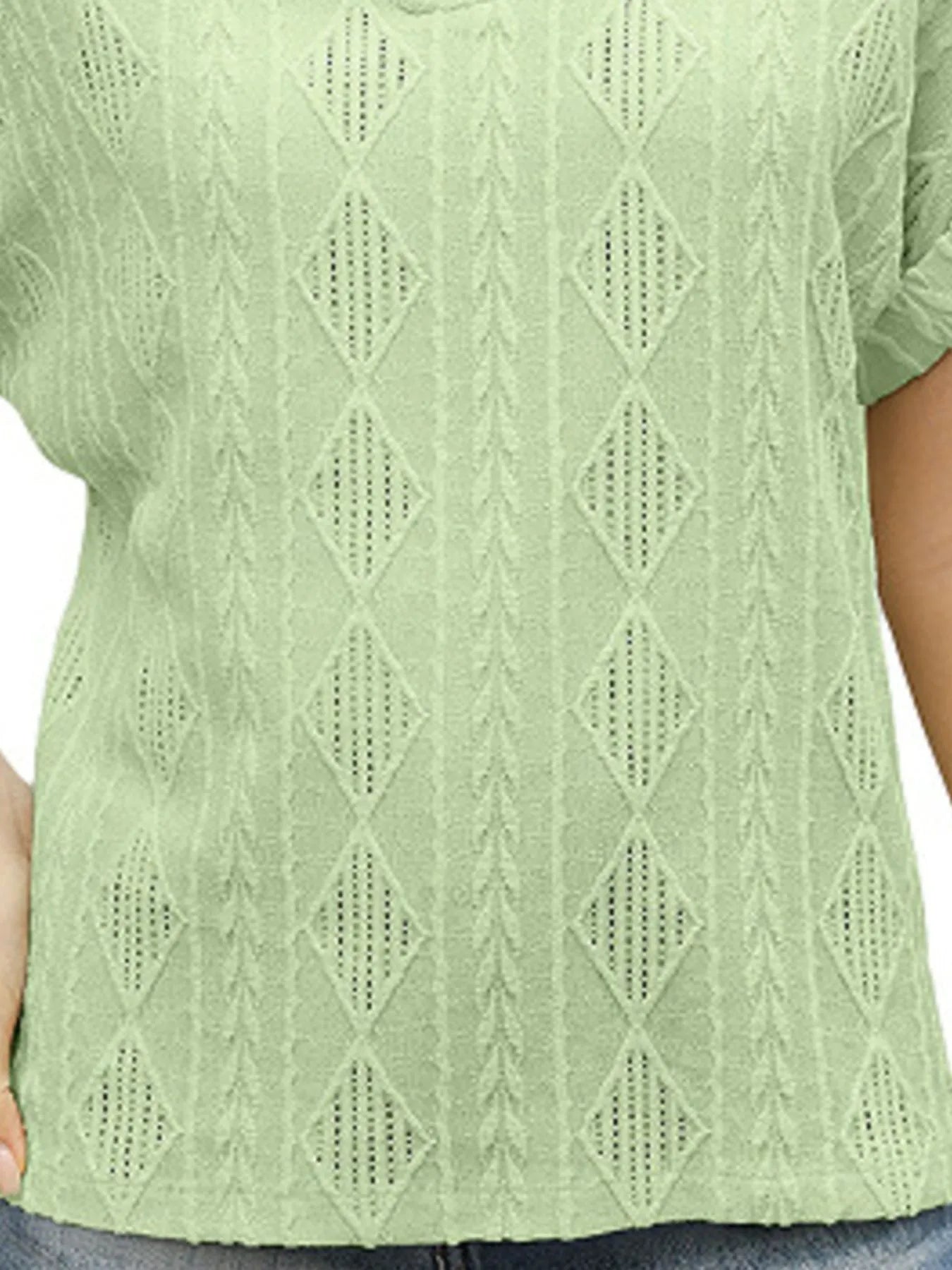 Trendsi Textured V-Neck Short Sleeve Top