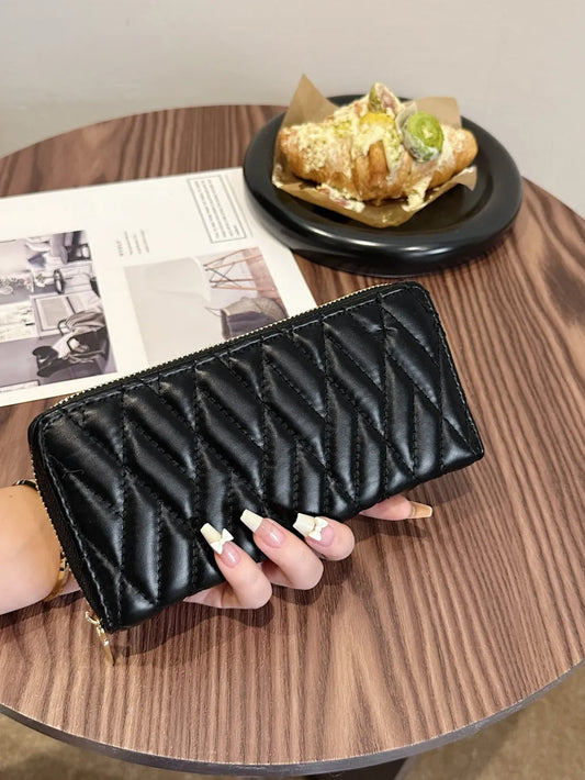PU Leather Solid Color Wallet Black Rhombus One Size Easy Apparels