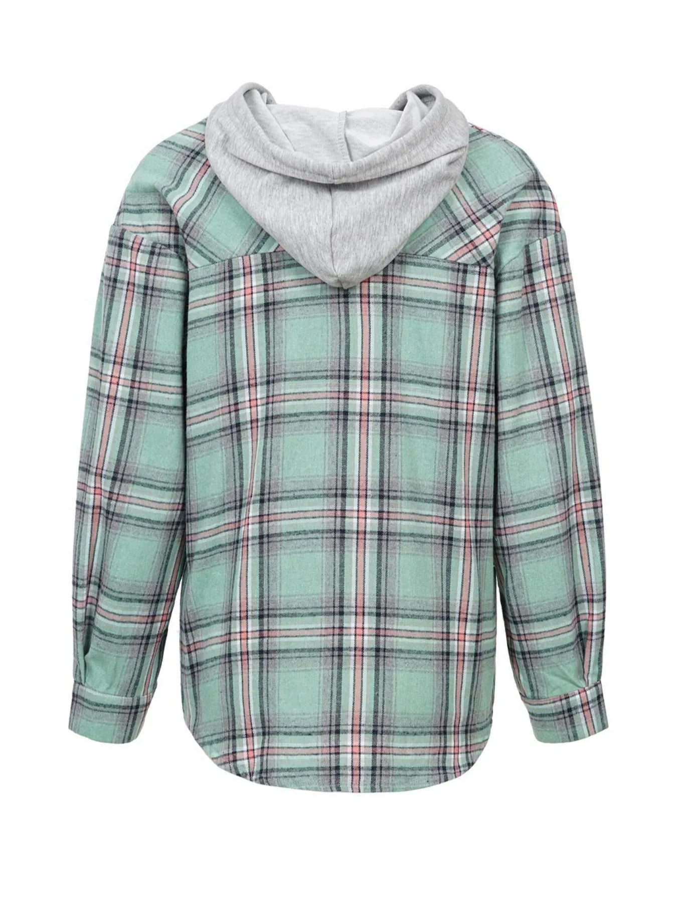 Trendsi Plaid Button-Up Hooded Shirt