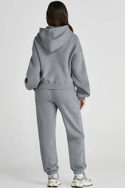 Dropped Shoulder Hooded Top and Pants Active Set Easy Apparels